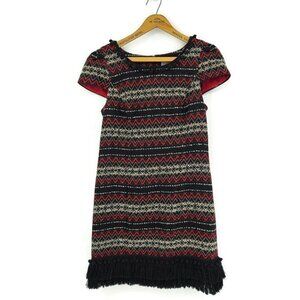 Vanessa & Virginia Anthropologie Dress Womens 6 Jinete Fringe Black Red Woven